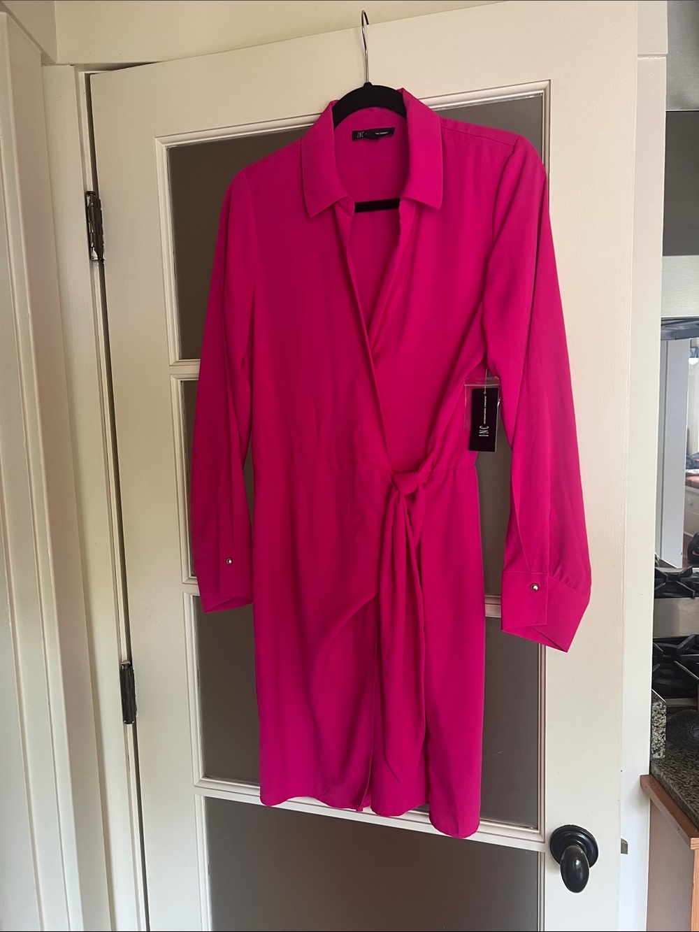 INC International Concepts Hot Pink Long Sleeve Wrap Dress